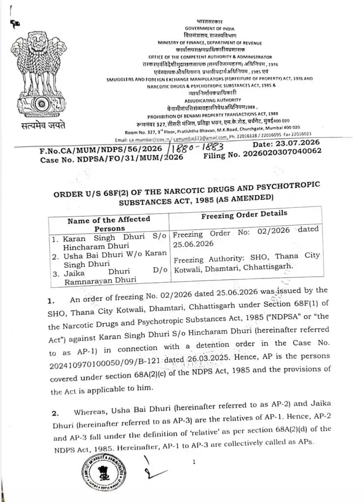 33802-02 CG Crime : नशे के कारोबार पर पुलिस का सबसे बड़ा आर्थिक वार, 35.85 लाख की अवैध संपत्ति फ्रीज