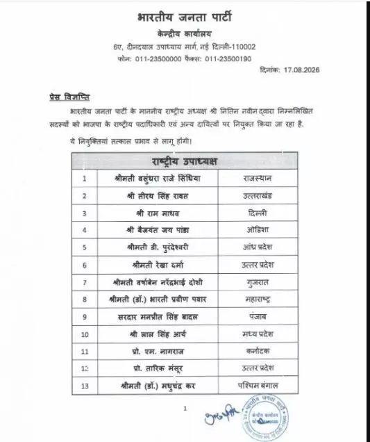 35938-01 Nitin Navin team announced: नितिन नवीन की नई टीम का ऐलान, स्मृति ईरानी और राम माधव और सौदान सिंह को बड़ी जिम्मेदारी, देखें पूरी लिस्ट