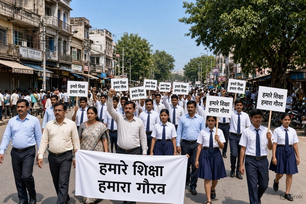 शिक्षक की पिटाई के विरोध में सड़क पर उतरे छात्र-शिक्षक, 5 दिन में कार्रवाई नहीं हुई तो बड़े आंदोलन की चेतावनी