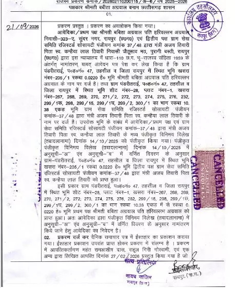 40210-order-01 Pandri Gram Seva Samiti Land Dispute: पंडरी में ग्राम सेवा समिति की जमीन की अदला-बदली का आवेदन खारिज, ट्रस्ट में नियुक्ति को चुनौती, करोड़ों की जमीन को बेचने का आरोप