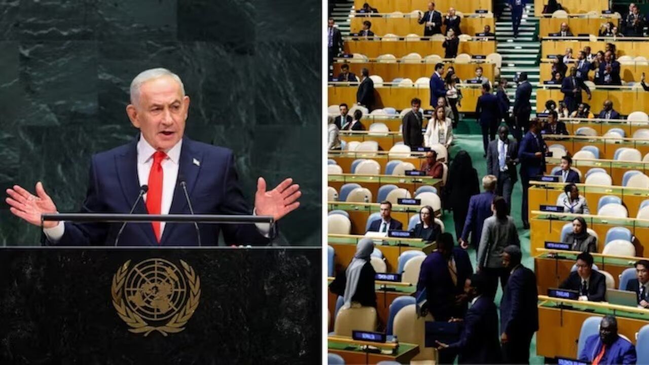 UNGA में नेतन्याहू का भाषण: मंच पर पहुंचते ही 75 देशों ने बायकॉट किया, करीब 3 मिनट बाद शुरू किया संबोधन