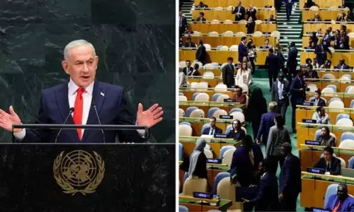 UNGA में नेतन्याहू का भाषण: मंच पर पहुंचते ही 75 देशों ने बायकॉट किया, करीब 3 मिनट बाद शुरू किया संबोधन