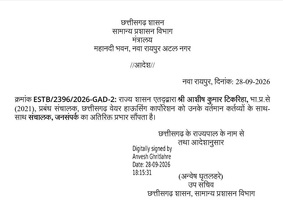 40528-bf91c1e1-1d72-462e-bcd9-2a28857be6f2 CG Breaking : आशीष कुमार टिकरिहा बने जनसंपर्क विभाग के संचालक, आदेश जारी