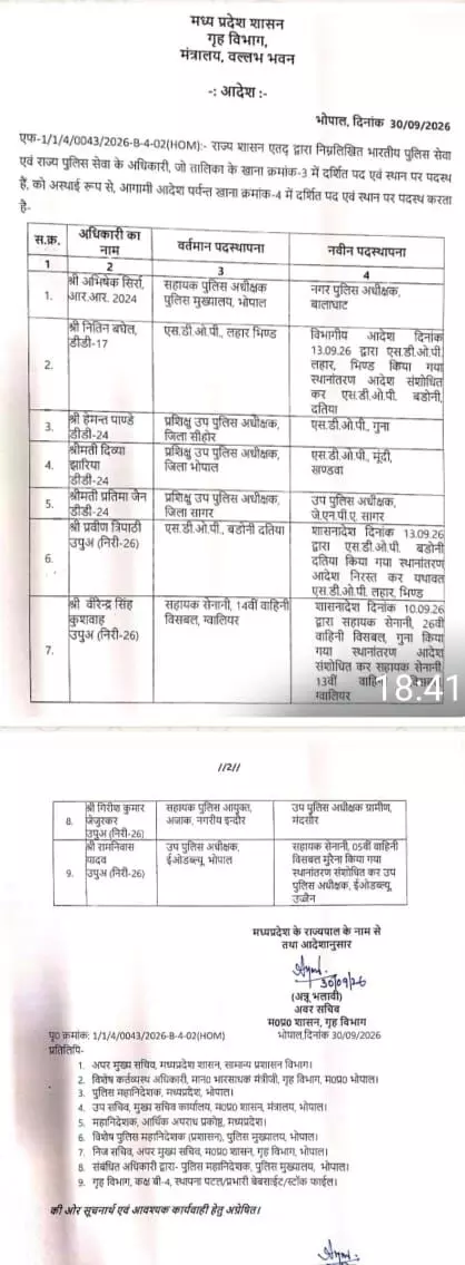 40755-whatsapp-image-2026-09-30-at-64531-pm MP Police Transfer : मध्यप्रदेश में 9 पुलिस अधिकारियों के तबादले, CSP-SDOP और DSP को मिली नई जिम्मेदारी