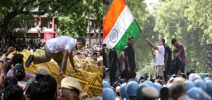 चुनाव आयोग के खिलाफ INDIA ब्लॉक का मार्च, राहुल-प्रियंका धरने पर बैठे; बैरिकेड पर चढ़े राहुल गांधी