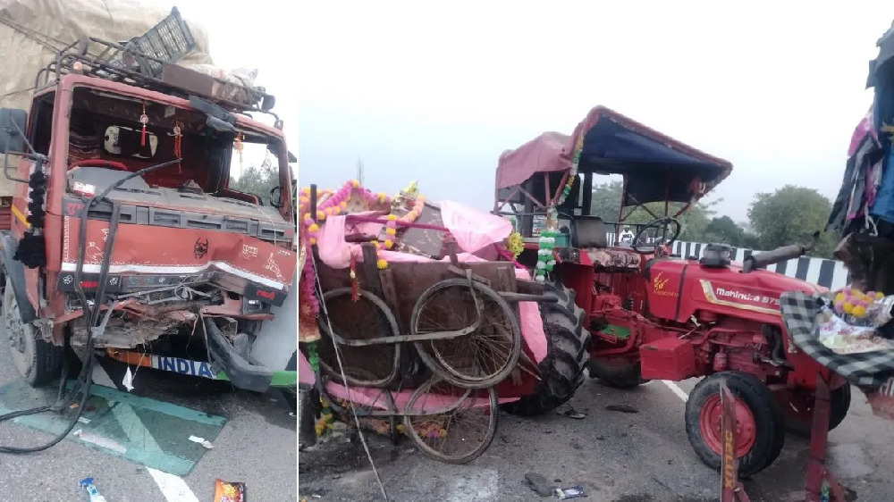 UP Accident : श्रद्धालुओं से भरी ट्रैक्टर-ट्रॉली को कंटेनर ने मारी टक्कर, 4 की मौत