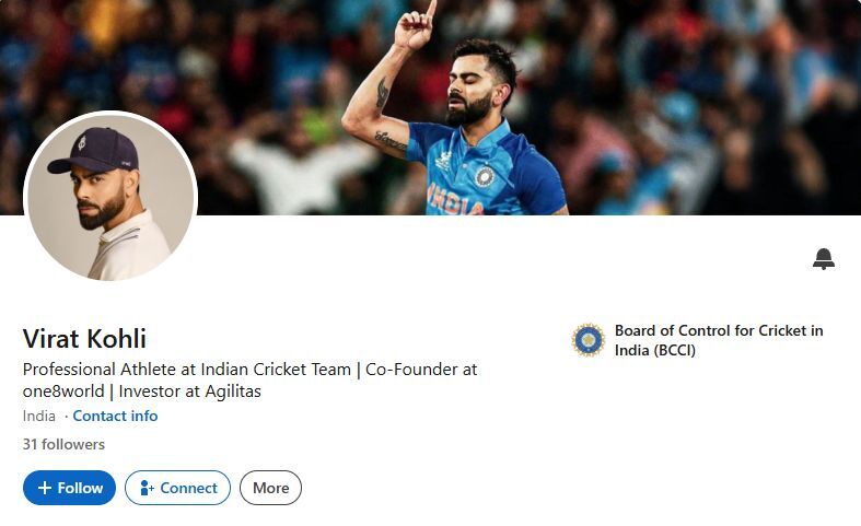 विराट कोहली ने LinkedIn पर बनाई प्रोफाइल, One8 और Agilitas का किया जिक्र