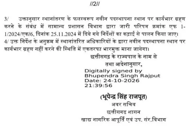 43197-16 CG Transfer : खाद्य एवं नागरिक आपूर्ति निगम में बड़ा फेरबदल, कई अधिकारियों-कर्मचारियों के तबादले, आदेश जारी
