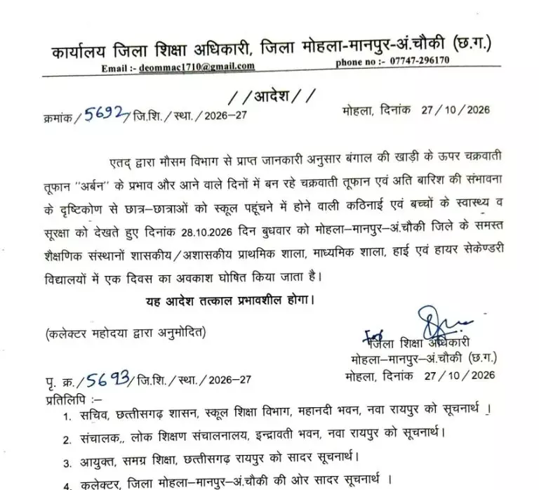 43292-untitled Arnab Cyclone : चक्रवात ‘अर्नब’ के असर से भारी बारिश की चेतावनी, दो जिलों में 28 अक्टूबर को स्कूल बंद